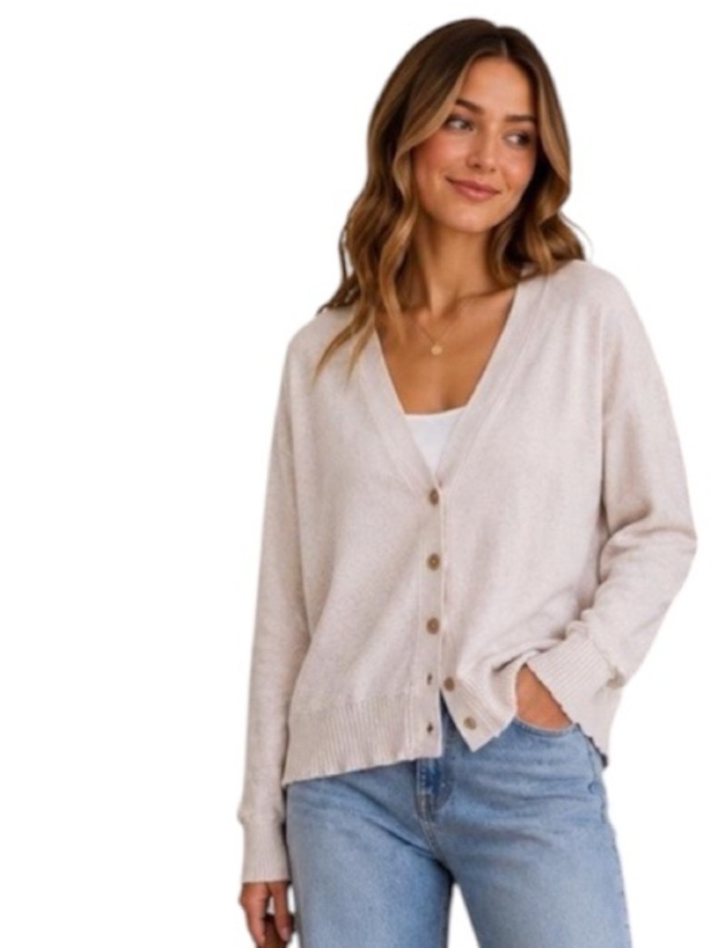 Aerie Cream V-Neck Button Front Cardigan